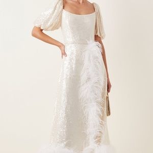 Markarian White Sequin Feather Dress